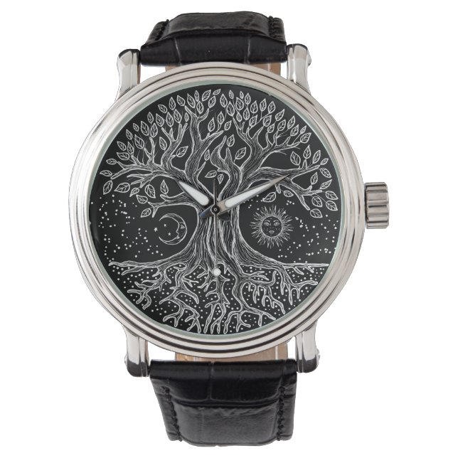Reloj De Pulsera Árbol de vida - blanco y negro (Anverso)