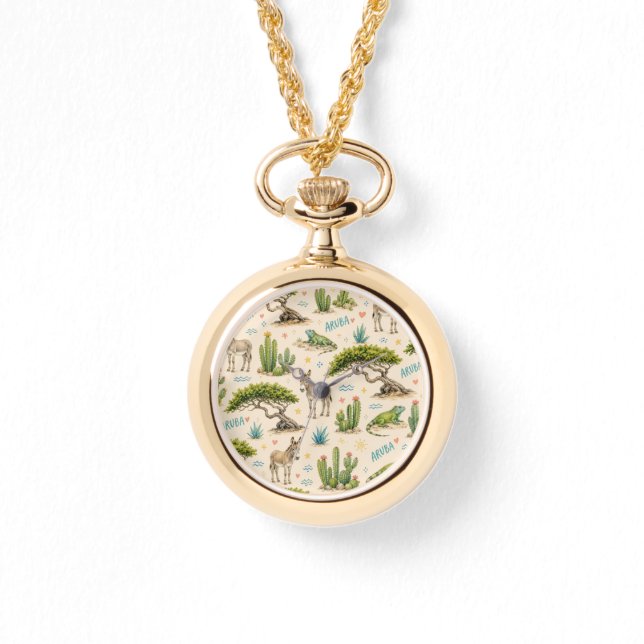 Reloj De Pulsera árbol divi de Aruba, burro, iguana, cactus (Anverso)