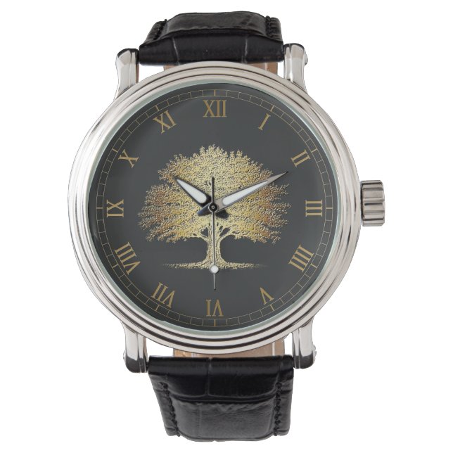 Reloj De Pulsera Árbol Dorado de la Vida (Roble) (Anverso)
