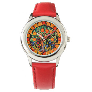 Reloj De Pulsera ÁRBOL naranja CON HOJAS VERDES, FLORES