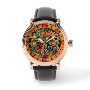 Reloj De Pulsera ÁRBOL naranja CON HOJAS VERDES, FLORES