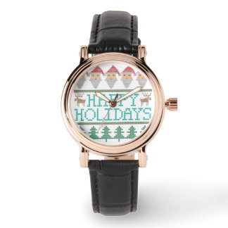 Reloj De Pulsera Árbol navideño de renos de Santa Fiestas Felices