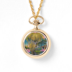 Reloj De Pulsera Árbol salvaje al atardecer junto al estanque