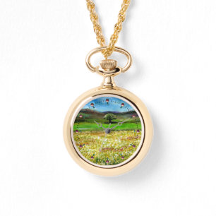 RELOJ DE PULSERA ÁRBOL SOLITARIO EN EL CAMPO DE FLORES AMARILLO VER