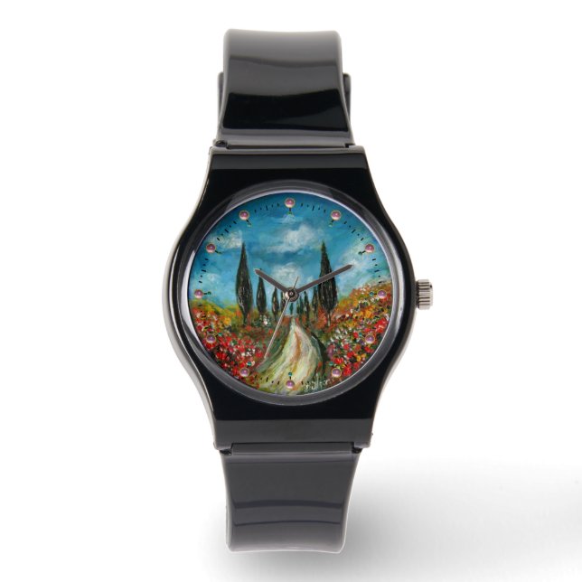 RELOJ DE PULSERA ÁRBOLES DE CYPRESS Y POPPIES EN LA RONDA DE TOSCAN (Anverso)