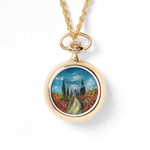 RELOJ DE PULSERA ÁRBOLES DE CYPRESS Y POPPIES EN LA RONDA DE TOSCAN