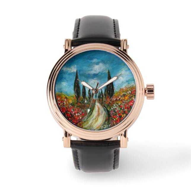 RELOJ DE PULSERA ÁRBOLES DE CYPRESS Y POPPIES EN LA RONDA DE TOSCAN (Anverso)