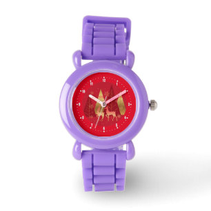 Reloj De Pulsera Árboles de Navidad rojos y dorados y ciervos