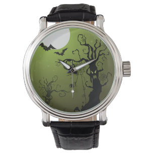 Reloj De Pulsera Árboles fantasmales de Halloween, luna llena, vig
