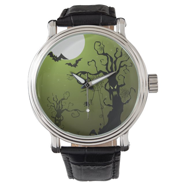 Reloj De Pulsera Árboles fantasmales de Halloween, luna llena, vigi (Anverso)