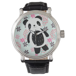 Reloj De Pulsera Árboles, flores y osos panda