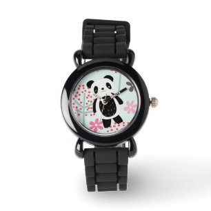 Reloj De Pulsera Árboles, flores y osos panda