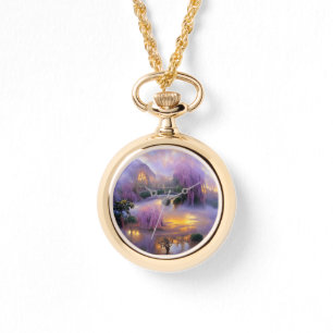 Reloj De Pulsera Árboles frutales rosas al atardecer junto al estan