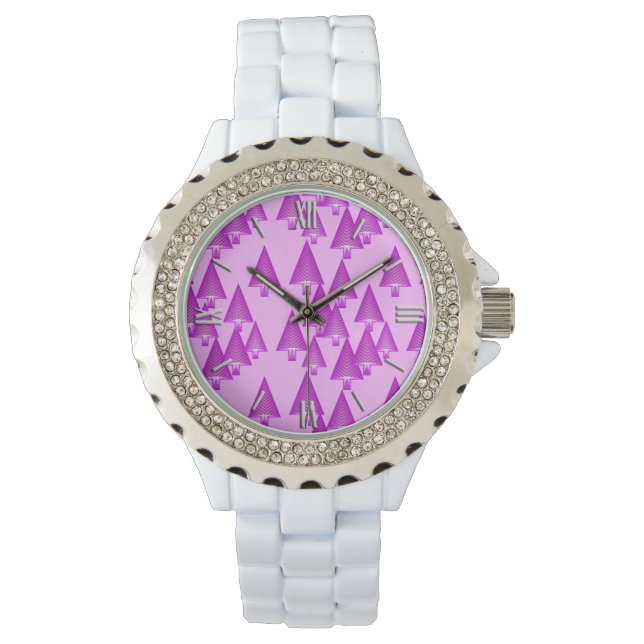 Reloj De Pulsera Árboles modernos metálicos de Navidad - violeta vi (Anverso)