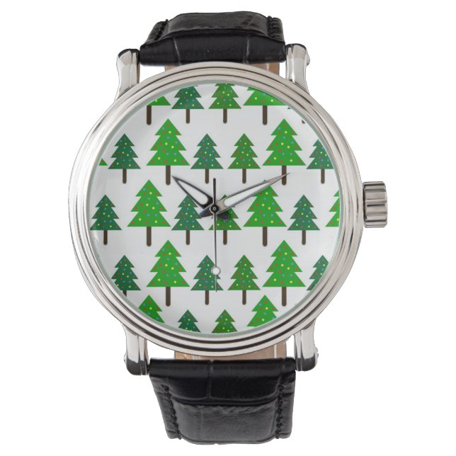 Reloj De Pulsera Árboles verdes y blancos de Navidad (Anverso)