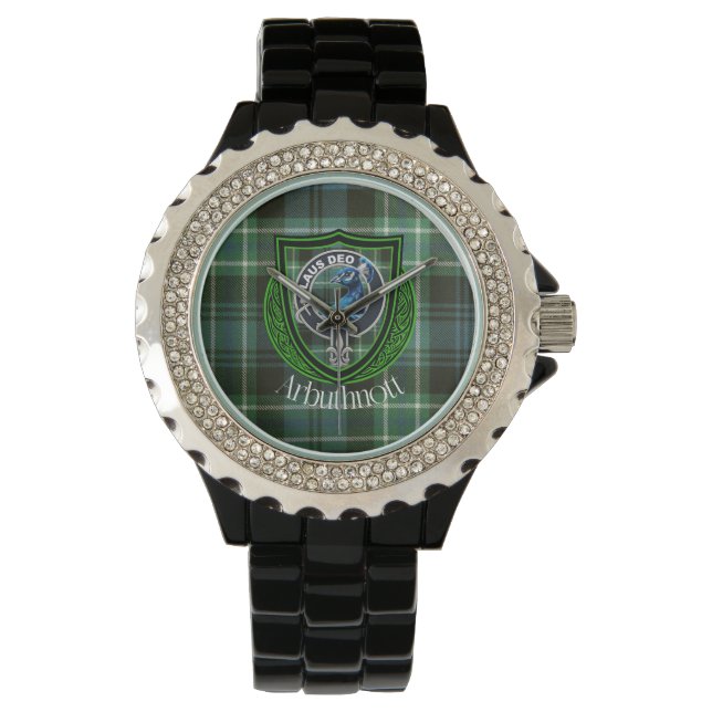 Reloj De Pulsera Arbuthnott Scottish Clan Tartan y Escudo (Anverso)
