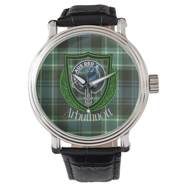 Reloj De Pulsera Arbuthnott Scottish Clan Tartan y Escudo (Anverso)