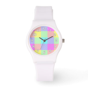 Reloj De Pulsera Arco iris en colores pastel a cuadros