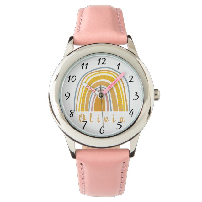 Reloj De Pulsera Arcoiris boho con nombre personalizado caprichoso (Anverso)