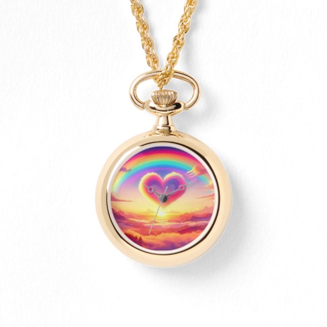 Reloj De Pulsera Arcoíris Colorido & Corazón (Anverso)