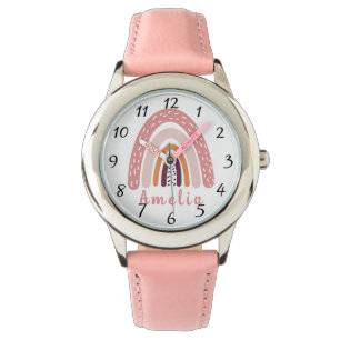 Reloj De Pulsera Arcoiris de boho rosa con nombre personalizado