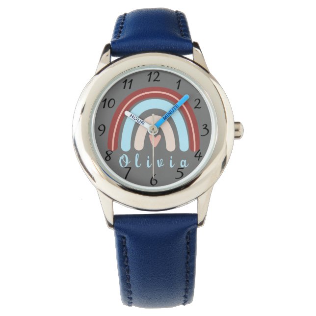 Reloj De Pulsera Arcoiris de Heart Boho con nombre personalizado (Anverso)