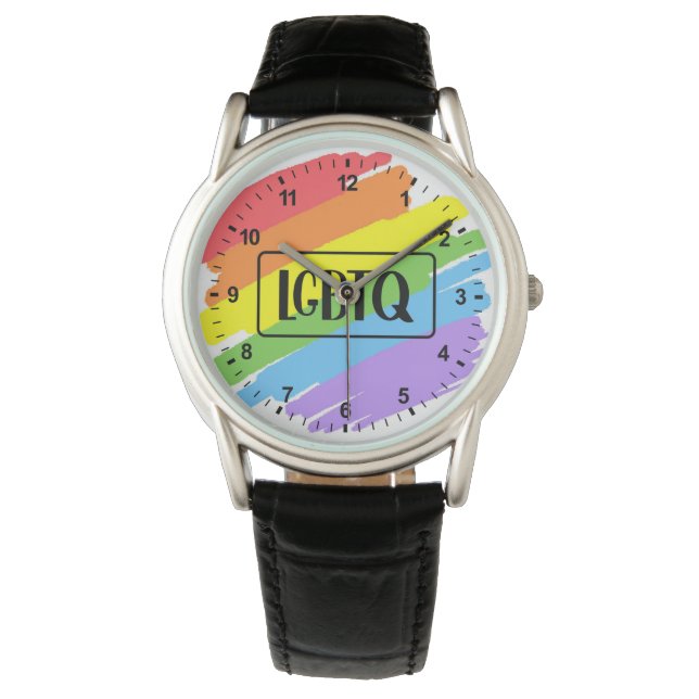 Reloj De Pulsera Arcoiris de pinceles LGBTQ (Anverso)