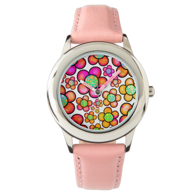 Reloj De Pulsera Arcoiris florido retro (Anverso)