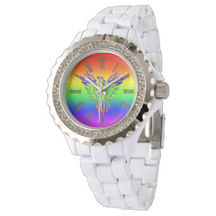 Reloj De Pulsera Arcoiris LGBT - Fénix, efecto grabado en relieve