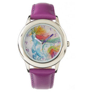 Reloj De Pulsera Arcoiris Unicornio color de agua morado Chicas ama