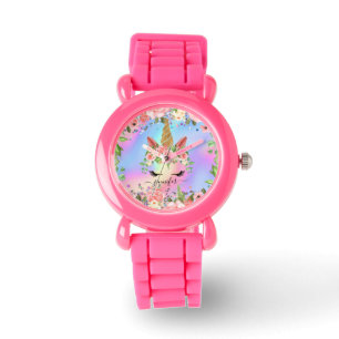 Reloj De Pulsera Arcoíris Unicornio Personalizado Nombre Lindo de N