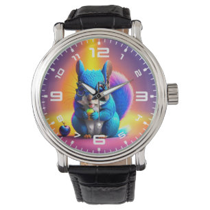 Reloj De Pulsera Ardilla Azul Comiendo Una Fruta