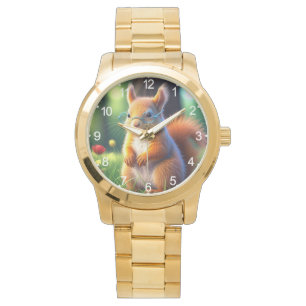 Reloj De Pulsera Ardilla marrón sentada en hierba-43543