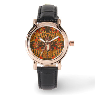 Reloj De Pulsera Ardilla otoñal sobre marrón oscuro
