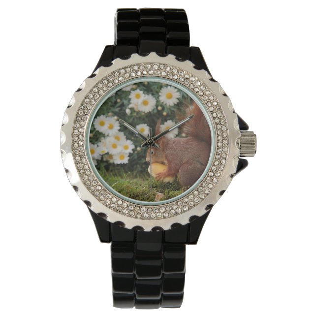 Reloj De Pulsera Ardilla roja y flores (Anverso)