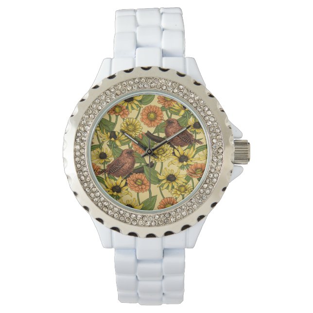 Reloj De Pulsera Arenas y flores de amarillo pálido (Anverso)