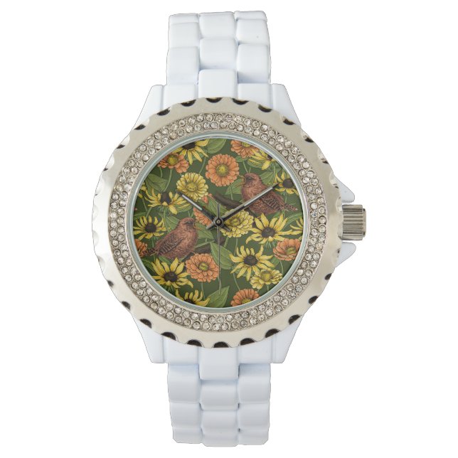 Reloj De Pulsera Arenas y flores en verde (Anverso)
