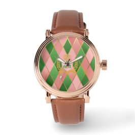 Reloj De Pulsera Argyle Monogramado Rosa Chic Verde