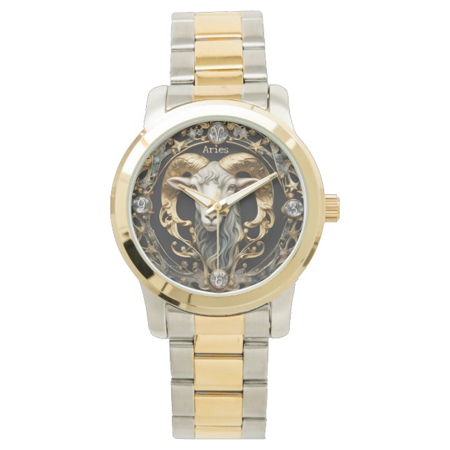 Reloj De Pulsera Aries Ram, Diamante y Oro Personalizados (Anverso)