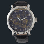 Reloj De Pulsera Aries Zodiac de oro azul vintage Constelación<br><div class="desc">Inspirado por el Atlas Celestial" de Alexander Jamieson en 1822, que es una colección de gráficos estelares ilustrados de época, el diseño presenta la Constelación Aries Zodiac en oro contra un fondo azul marino oscuro. Gran regalo para los que nacen bajo el signo Aries zodiac. (21 de marzo a 20...</div>