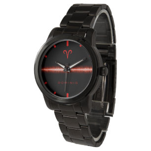 Reloj De Pulsera Aries Zodiac Guay Red Fire Light Line Nombre perso