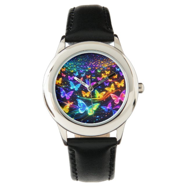Reloj De Pulsera Armbanduhr in Neonfarben mit Schmetterlingsmotiv (Anverso)