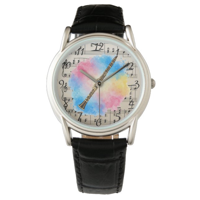 Reloj De Pulsera Armonía clarinete: Coloridas acuarelas (Anverso)