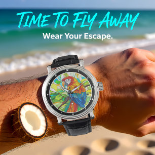 Reloj De Pulsera "Armonía de la Selva" - Loro de Vidrio Pintado