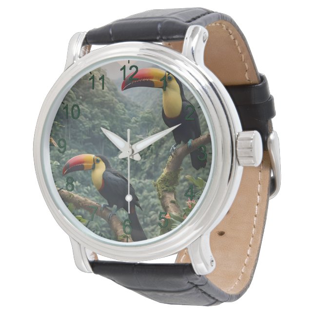 Reloj De Pulsera Armonía tropical: Dos turistas en el dosel foresta (Angular)