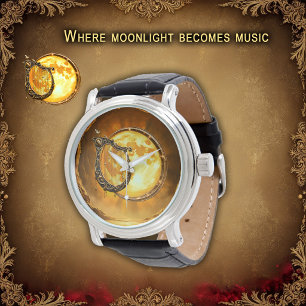 Reloj De Pulsera Arpa Celestial de la Luna Dorada