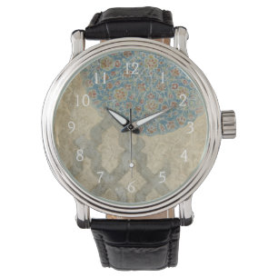 Reloj De Pulsera Arreglo floral de la tapicería de plata decorativa