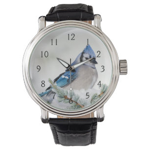 Reloj De Pulsera Arrendajo azul en cedro azul del Atlas