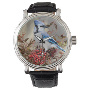 Reloj De Pulsera Arrendajo azul en Nandina Heavenly Bamboo