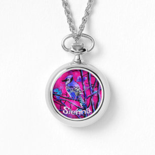 Reloj De Pulsera Arrendajo Azul Rama de Árbol Rosa Personalizado